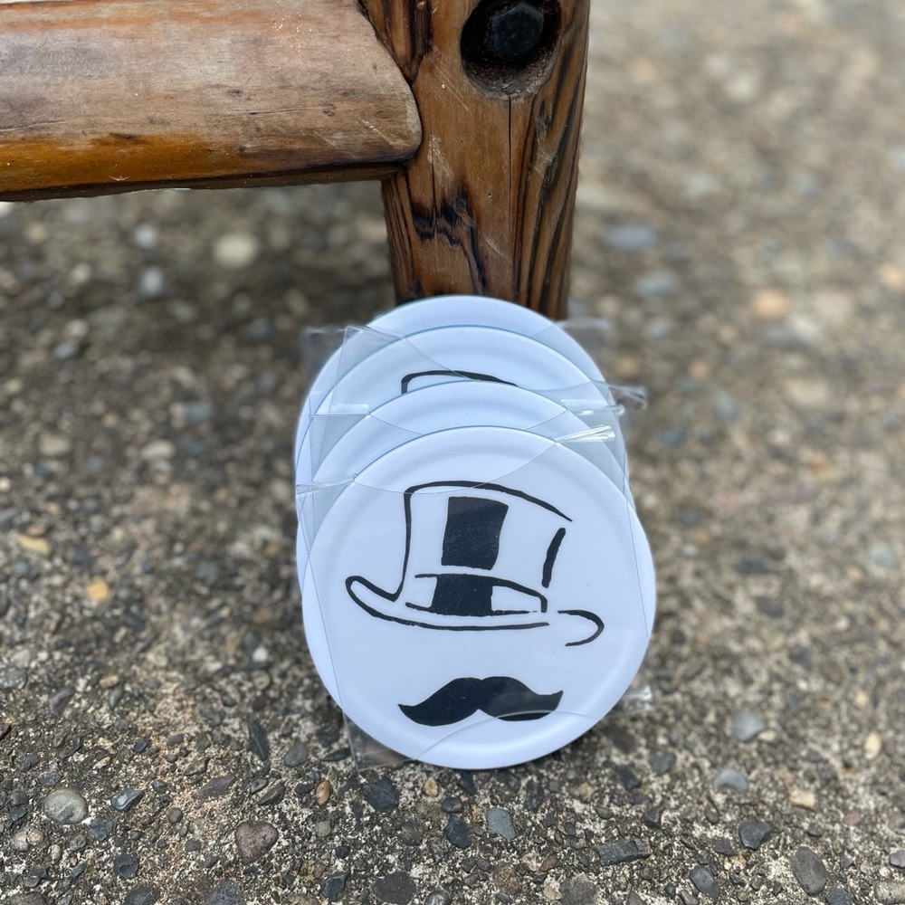 Game Board Theme Drink Coasters Hasbro Monopoly Banker Hat Mustache Set of 4